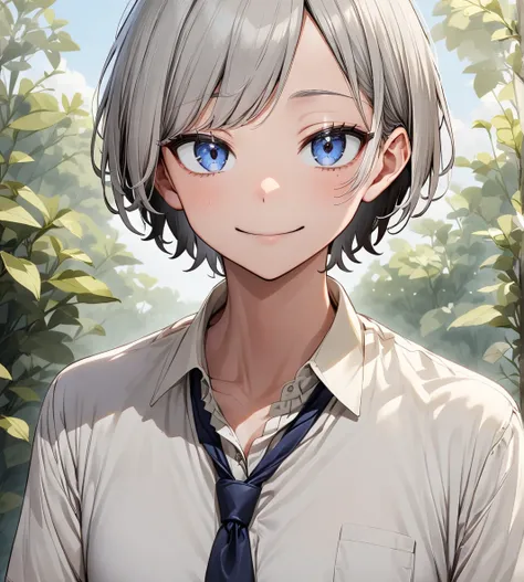 Uzaki Hana from Uzaki wants to hang out, blue eyes and short grey hair