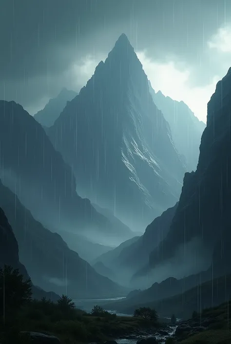 Image of a mountain with heavy rain in the afternoon 
