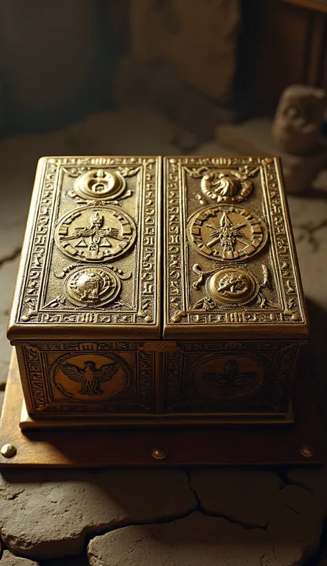 Create an image of the lid from which the Ark of the Covenant is divided into two parts in the old style