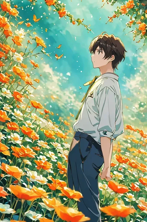 (Makoto Shinkai:1.2),(Makoto Shinkaiスタイル:1.1),( best quality, high definition ,4K,8K resolution,8k, high definition ,Ultra HD,Super detailed),( fine detail:1.2),(Anime-like:1.4),Anime protagonist,Anime Boys, Animation Art ,Fresh,(( bright and fresh boys:1....