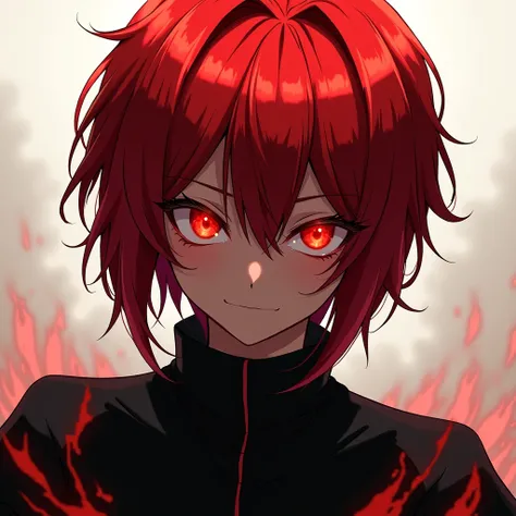 High Resolution, Short Hair, Red Eyes, Simple background, fire,Anime, anti-boy