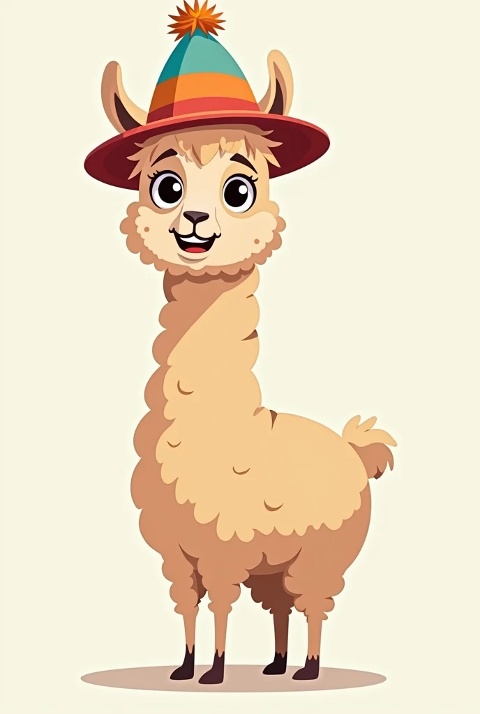 A llama, wearing a hat, cartoon, anthropomorphic, standing on its hind legs.