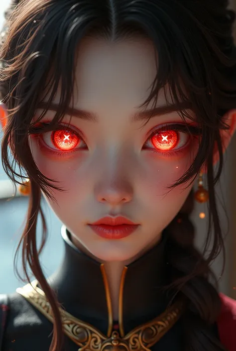 face, closeup, closeup shot, shiny hair, shiny clothes, shiny, extremely detailed eyes, extreme details, realistic, cinematic, detailed, masterpiece, 4k, 8k, , PunkAI,, FantasyAI_Burple,, indoors, hu tao (genshin impact), genshin impact, hat, symbol-shaped...