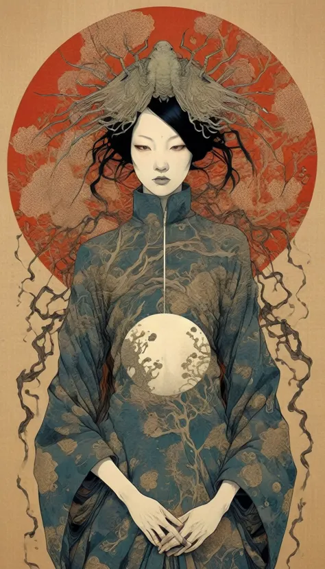 by Tsutomu Nihei,(strange but extremely beautiful:1.4),(masterpiece, best quality:1.4),in the style of nicola samori,Mantis, Ukiyo-e Art,Erik Madigan Heck Style page,,illustration,drawing,outline,bold outline,symmetry,tattoo design ,Alex Gross Style page, ...