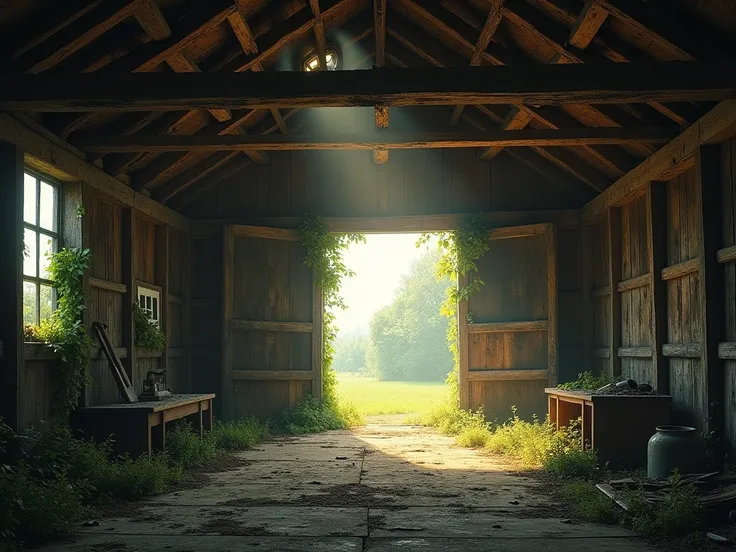   inside of an old abandon barn 