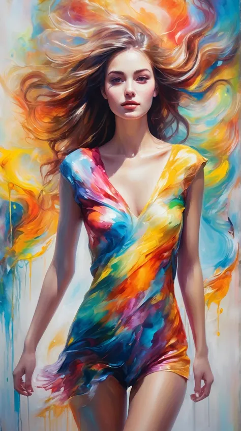 Abstract　Artistic　whole body　Girl　oil color　colorful  background　Bright colors artists drawing　Blur　high quality magical dreamy wonder breathtaking fascinating piece of art