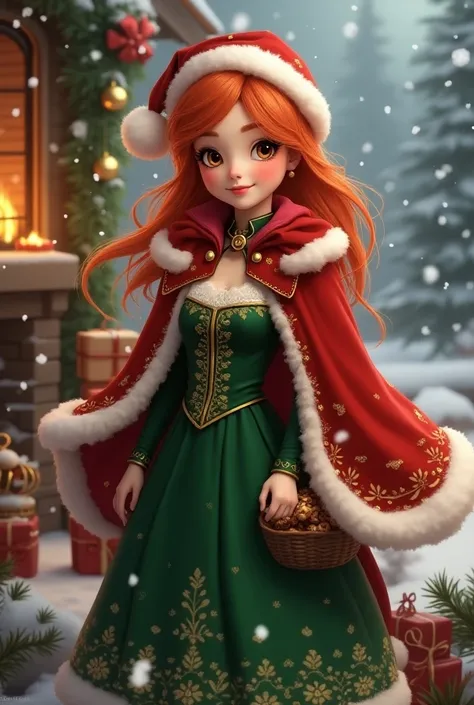 Red-haired character wearing Christmas clothes and gender woman