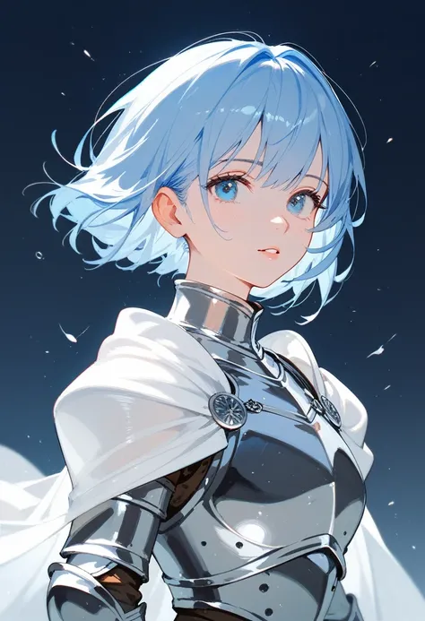  sister model , light blue hair , in blue eyes,Short hair,Knight Armor,Thin white shawl,