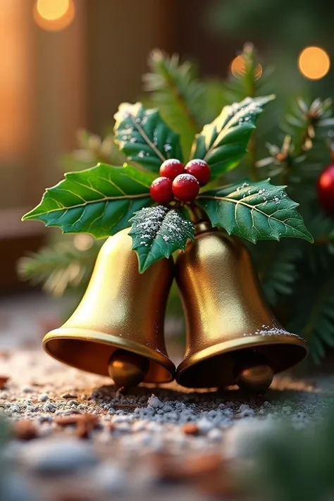 2 Christmas bells with green leaf