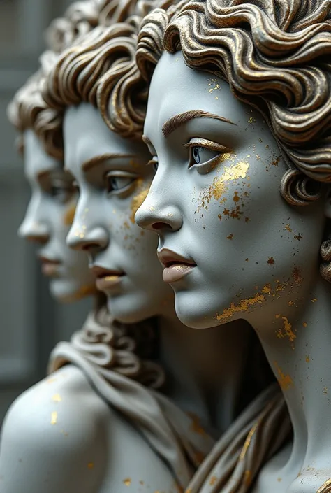 Image of faces of Greek characters in sexy stone with touches of gold 