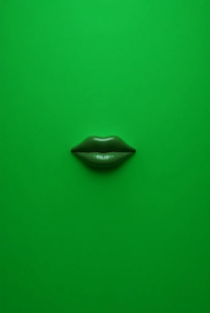 A green background with a closed mouth in the middle, also in green, but the mouth is shiny