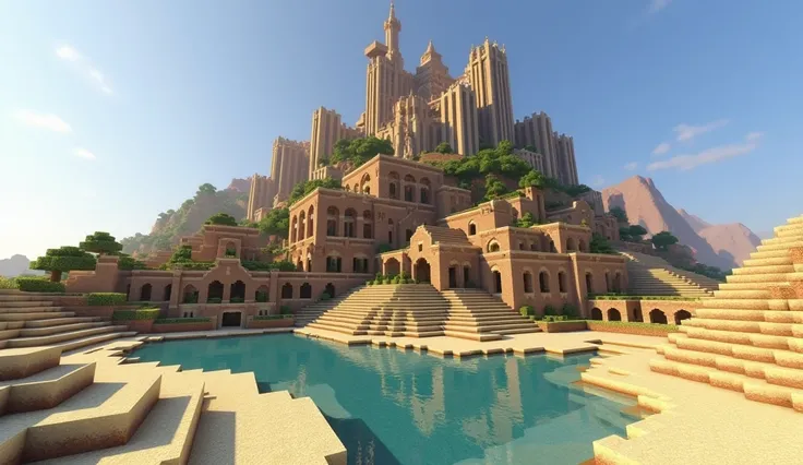  Create a totally innovative desert village with at least 10 houses and the castle in the photo.  Creative decoration using the same materials used in Minecraft . You have to be realistic, I mean with the texture of Minecraft .
