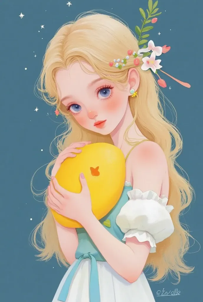 一个天使抱着一个moon的特写镜头, star，moon， exquisite digital art, 可爱的数字艺术, lovely art style,  cute digital painting , realistic cute girl pai...