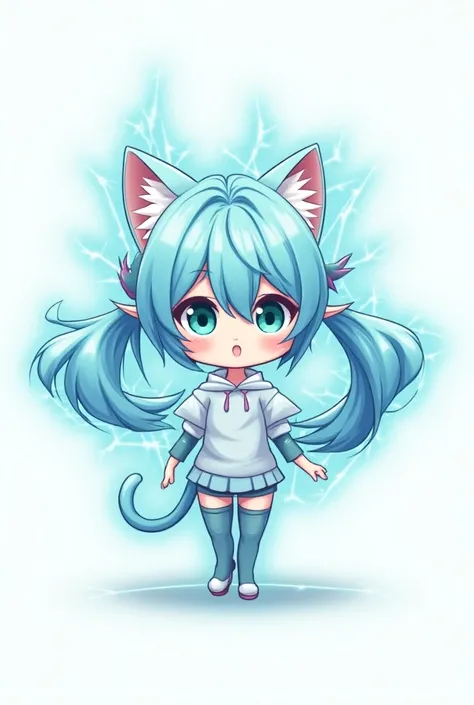 Hatsune miku as a cat, cartoon, blank background, bankai