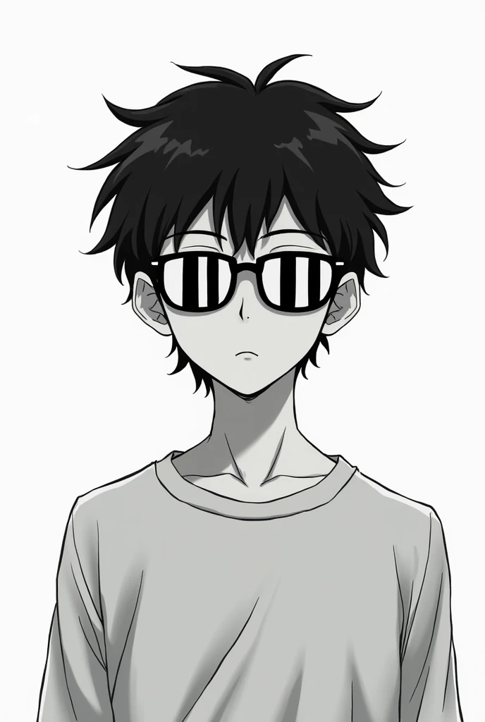 Man wearing black and white manga-striped glasses alone