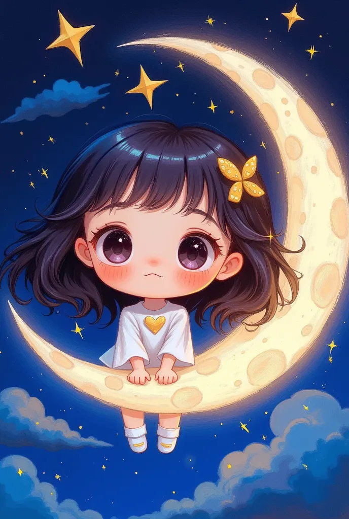 谁在moon上的天使的特写镜头, star，moon， exquisite digital art, 可爱的数字艺术, lovely art style,  cute digital painting , realistic cute girl paint...