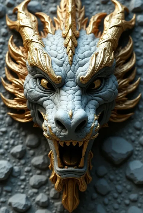 Dragon face image in stone with elegant gold 