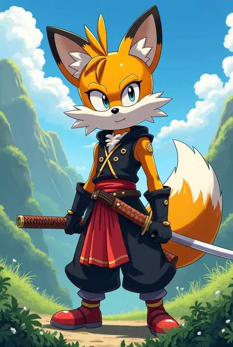 Tails the fox, Miles Prower,he held katana and he look like Tanjiro from Kimetsu No Yaiba