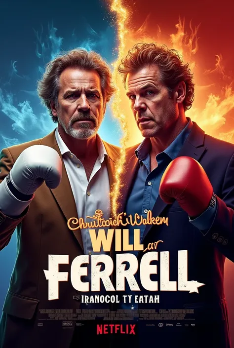 Netflix live event poster, Coming in February.. Netflix Live presents.. Christopher Walken vs Will Ferrell in a boxing match for 10 Rounds, Christopher Walken says Will Ferrell needs more Cowbell to the face, And Will Ferrell says..Fuck You Gary 