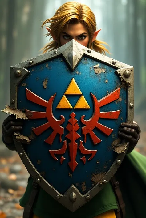 Legend of Zelda Ocarina of Time shield from the front tearing clothes
