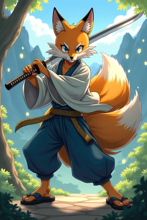 Tails the fox, Miles Prower,he held katana and he look like Kimetsu No Yaiba