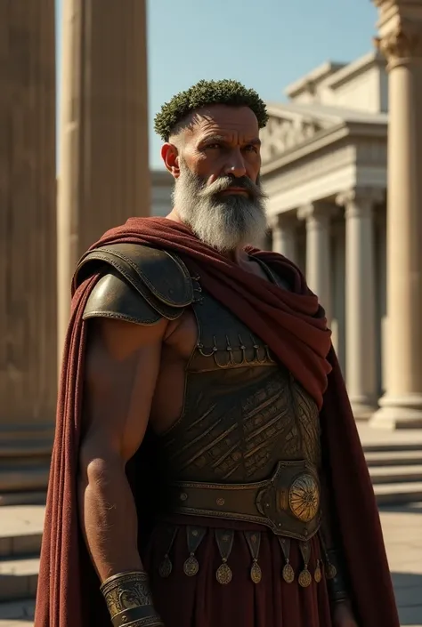 I need an image of a Roman from ancient mythology who looks wise and ferocious 