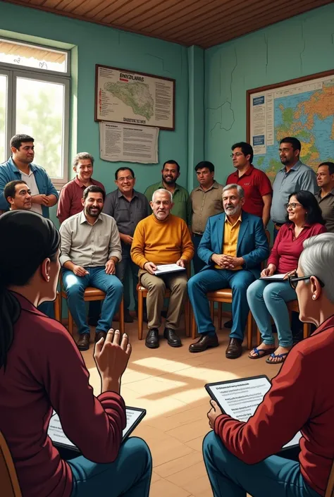  A group of residents from Avenida 19 de Abril gathered at a community assembly, discussing strategies for dealing with the water crisis in your neighborhood .