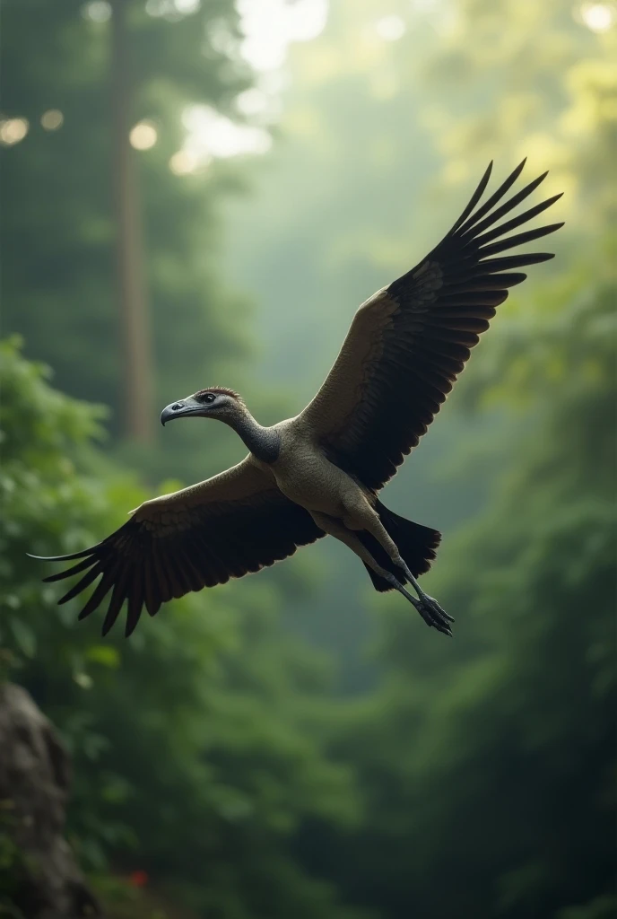  The animal could be an impressive size ,  similar to a large condor ,  with a wingspan of up to 3 meters .  The body would be robust and muscular ,  with a strong chest ,  that supports the flight muscles .  The legs would be strong and well proportioned ...