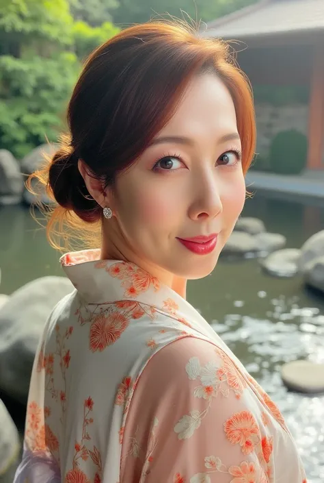 OBbllai, A captivating portrait of a woman, her face reflecting the serene beauty of a tranquil Japanese garden. She wears a kimono, flowing in the gentle breeze, its delicate colors and intricate patterns echoing the serenity of the garden. Her expression...