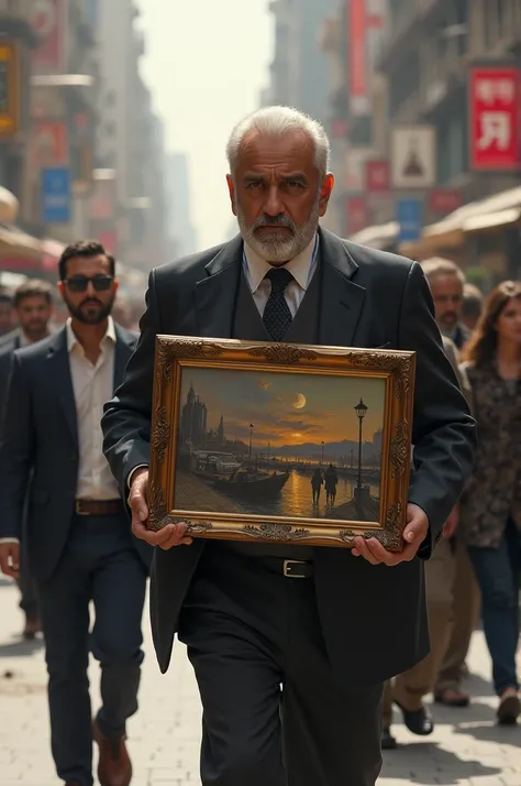 He is carrying a painting called Batoul
