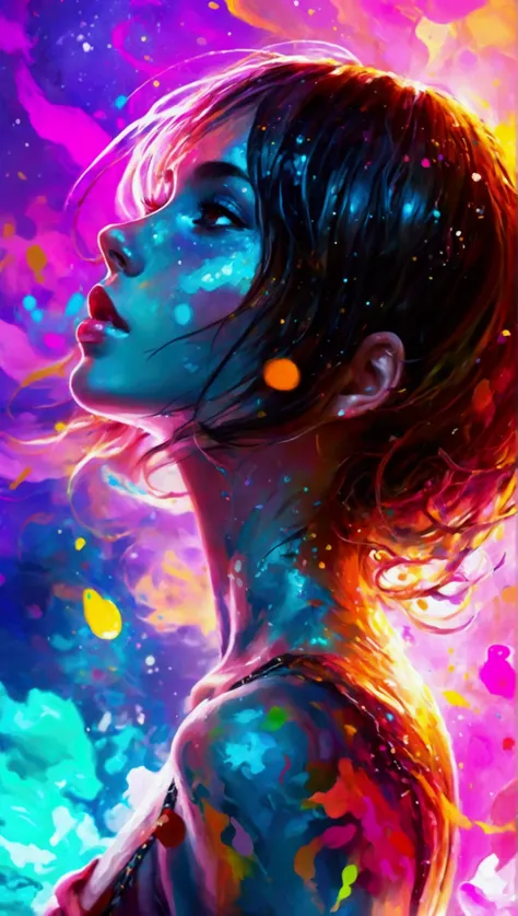 Abstract　Artistic　whole body　Girl　oil color　colorful  background　Bright colors artists drawing　Blur　high quality magical dreamy wonder breathtaking fascinating piece of art