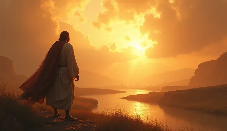 Joshua, who had been faithful to Moses, who had been by his side in every battle and every challenge, now took on a gigantic mission. Its easy to imagine the weight he felt at that moment. Joshua looking from afar at his people walking towards the Jordan R...