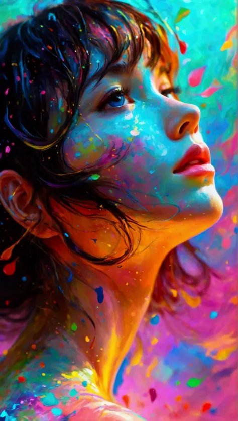 Abstract　Artistic　whole body　Girl　oil color　colorful  background　Bright colors artists drawing　Blur　high quality magical dreamy wonder breathtaking fascinating piece of art