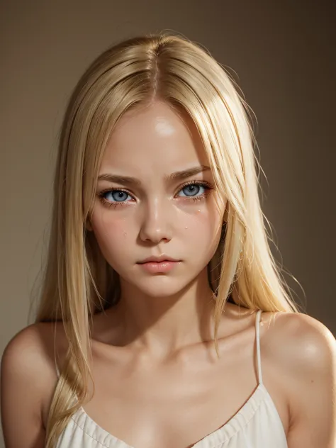 (best quality), 1girl, female, porcelain skin, blonde hair, straight hair, medium hair, swoopy tips, flipped-up ends, brown eyes...