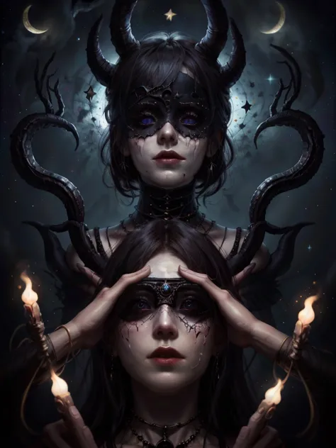 lump of darkness, a cosmic art, abstract lovecraftian artstyle, abyss a woman with stars all over her face, marc brunet, black b...