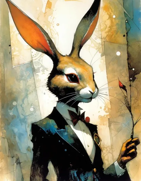 the elegant magician rabbit, art inspired by Bill Sienkiewicz and Dave McKean
