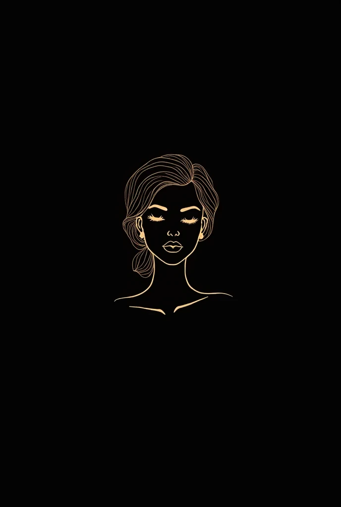 I want a makeup page logo for my page. Minimal design black background with golden writing . Add a golden girl portrait art but skatch type