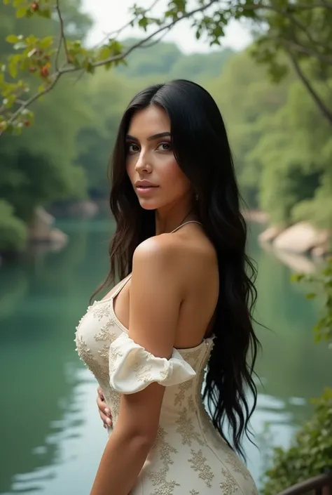 A beautiful Kim Kardashian near river 