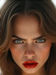 woman,  light brown skin ,  wavy hair , round face , thin, small,  angry and wearing red lipstick 