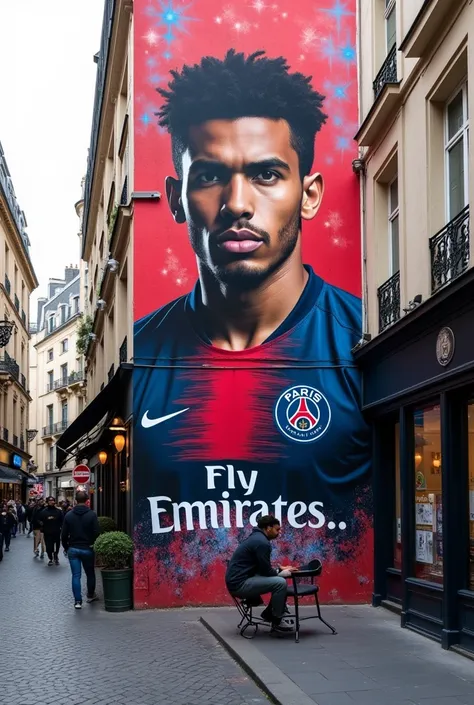 Street art Paris saint germain football avec écrit joueur au prenom Léo