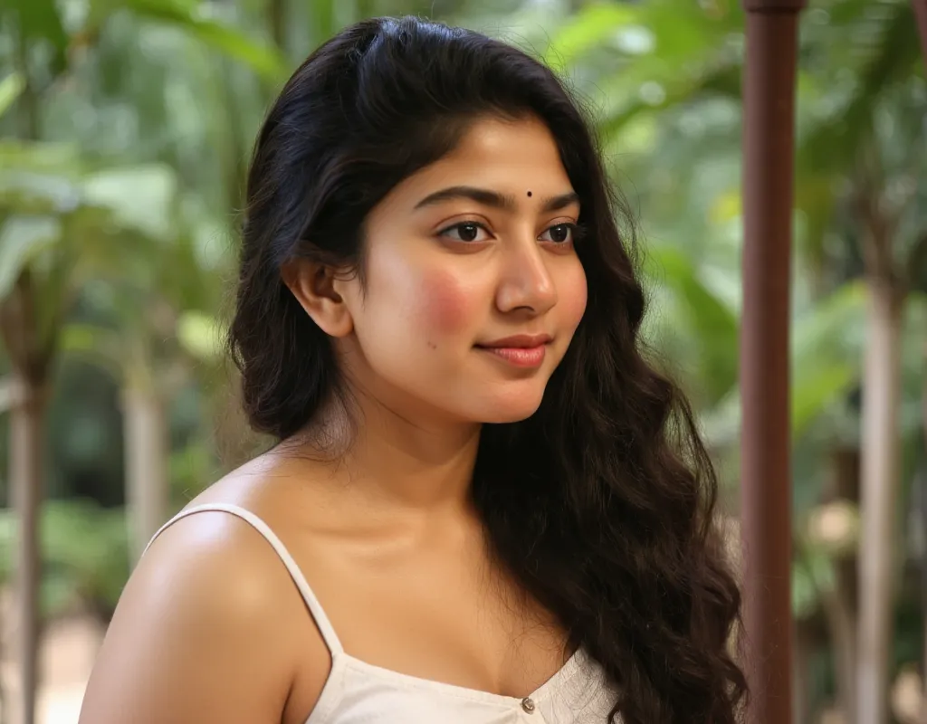 sai pallavi, full body, wear bikini, 24 year, bathing in a river, in the middle of the forest, a jaguar watching from afar, sad,...