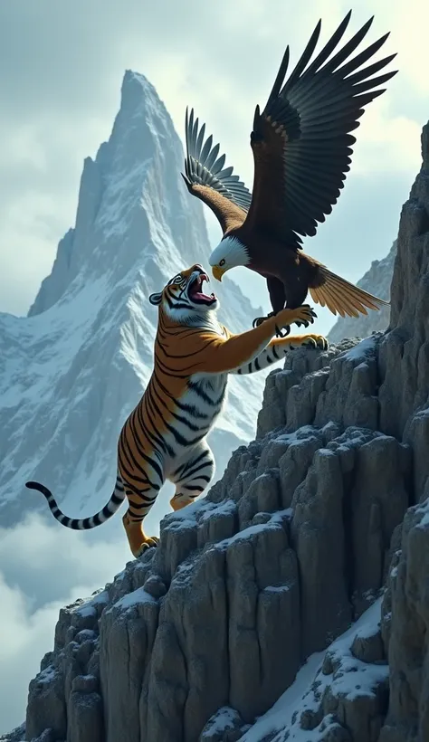 The Peak，A tiger and an eagle are fighting，Domineering， high quality，masterpiece