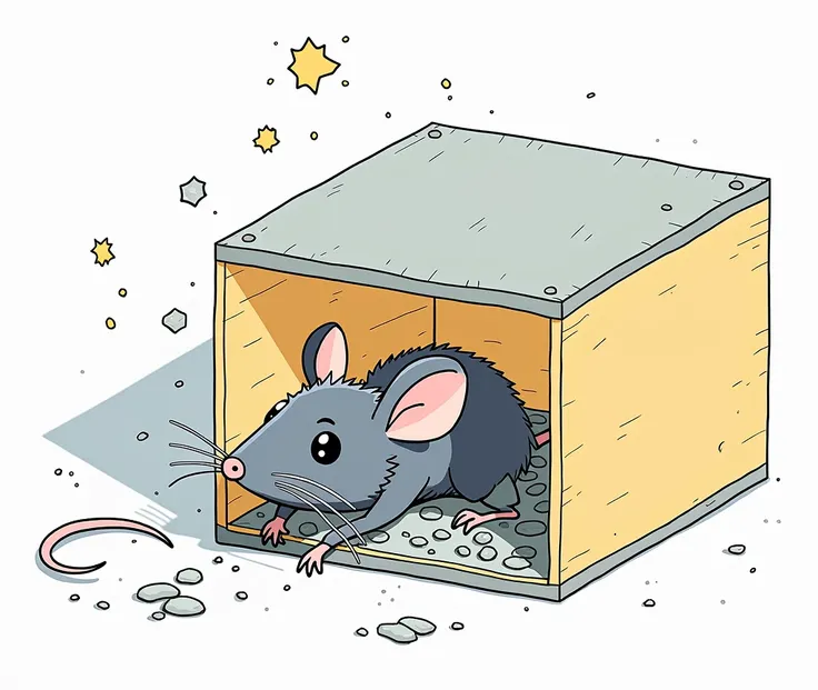  a rat is inside a box, horizontally but animated 
