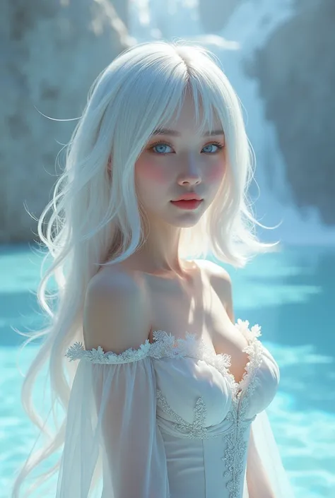 Beautiful cute gorgeous girl white colour haired long bob  haired  style blue eyes perfect body ice 