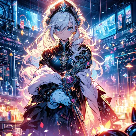 masterpiece、( best quality:1.5),  super quality , 32K, (4D:1.5)、3d、Holding a weapon in hand, gripping Longsword、aiming a Longsword at side、with shining in pink lines were shiny and luminous、with a lightning pattern、fantasy art style、 Very Detailed ArtGerm ...