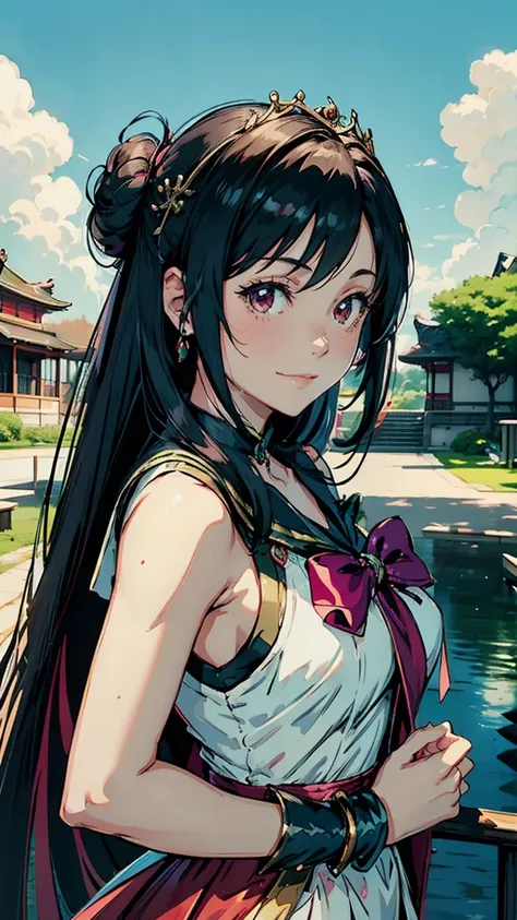 anime girl in pink red dress posing in front of a garden, extremely detailed artgerm, beautiful alluring anime woman, anime goddess, seductive anime girl, beautiful anime woman, cute anime waifu in a nice dress, lady palutena, palutena, japanese goddess, (...