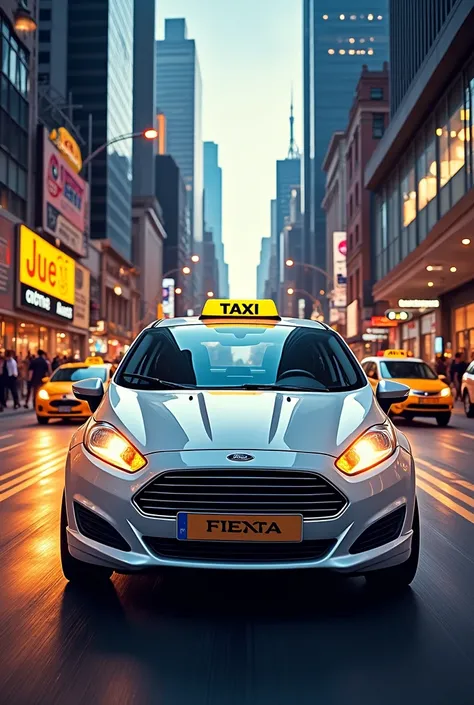 Flyer for a taxi business, That the car is a 2012 Ford Fiesta Move