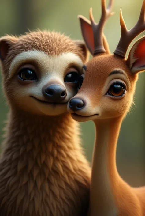 A sloth husband and a deer wife close up photo 