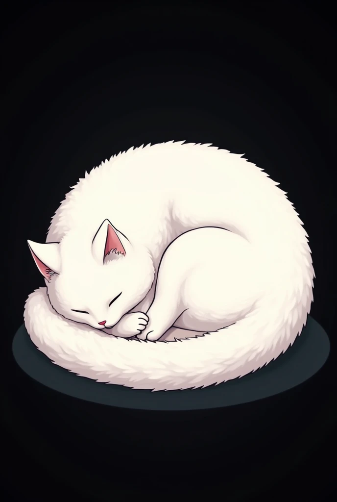 a white fatcat longbody sleeping be circle in black background  draw style 