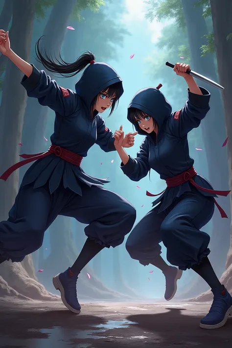 2 ninja women fighting full body anime